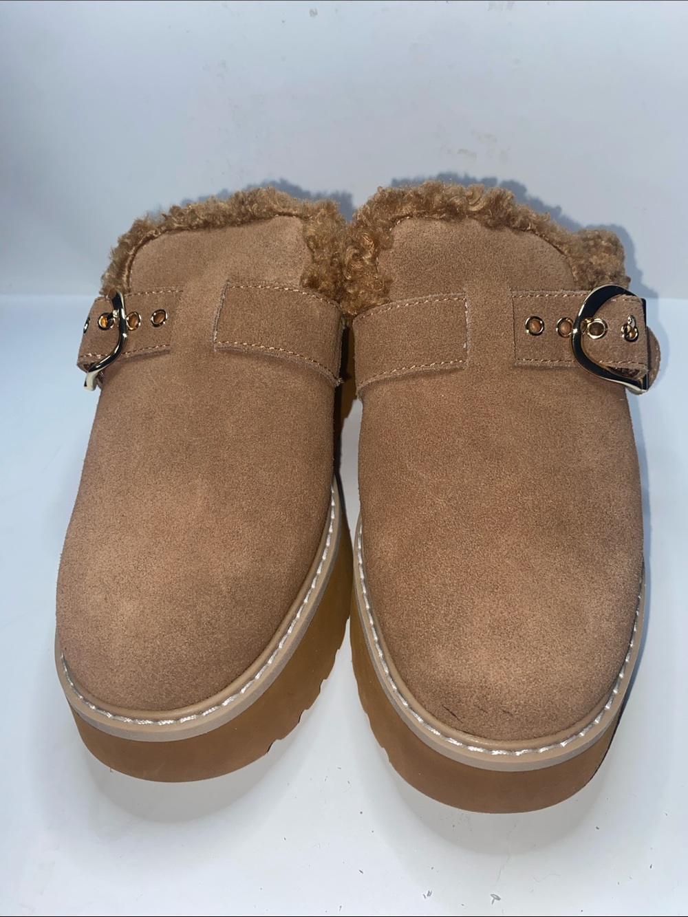 Dolce Vita women Tan Faux-Suede Fur-Lined Slip-On Clogs with Buckle